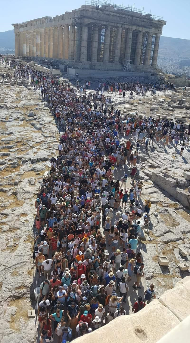 Acropolis of Athens on the 8th August 2019 reached a record of 18.000 visitors in one morning, taken from the site guardsâ€™ Facebook page